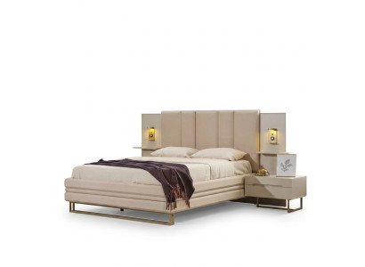 Set da camera da letto di lusso completo Beige Letto 2x Comodini Moderni