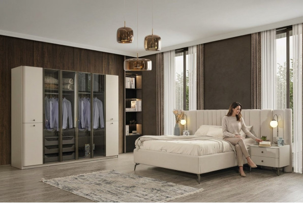 Mobili da camera da letto moderni letto design in legno 2x comodini 4 pezzi