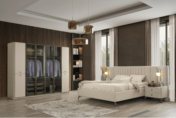Mobili da camera da letto moderni letto design in legno 2x comodini 4 pezzi