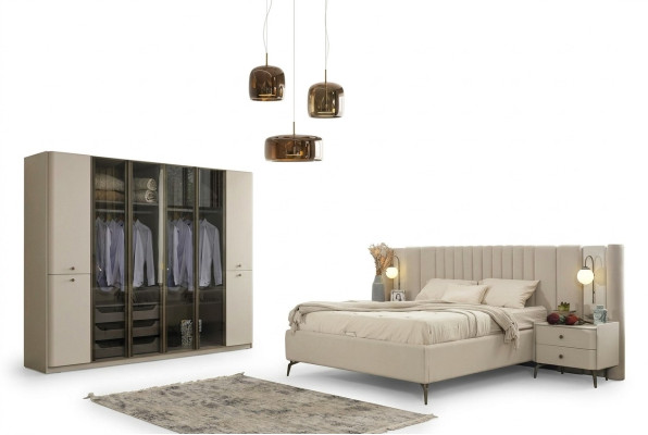 Mobili da camera da letto moderni letto design in legno 2x comodini 4 pezzi