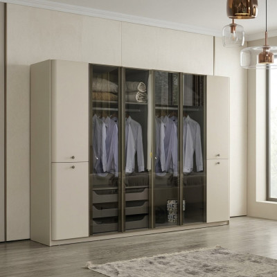 Armadio in vetro bianco lucido, armadi designer per camera da letto, mobili in legno