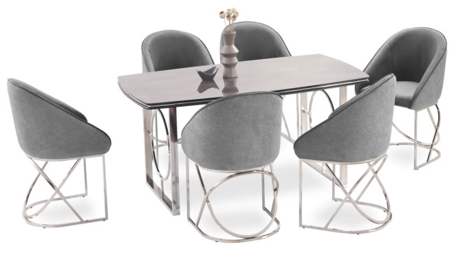 Gruppi da pranzo Sedie da tavolo sedie di lusso 6x Tessuto Grigio Colore Moderno Mobili Nuovi