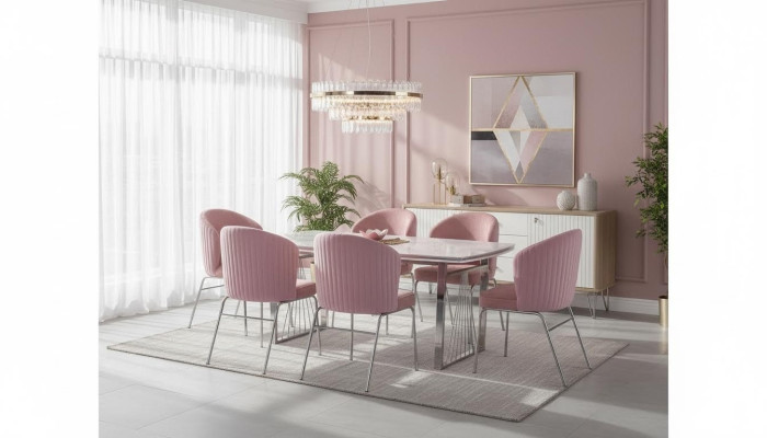Gruppo da pranzo Tavolo da pranzo 6 sedie Tavolo moderno Mobili di lusso Sala da pranzo 7 pezzi