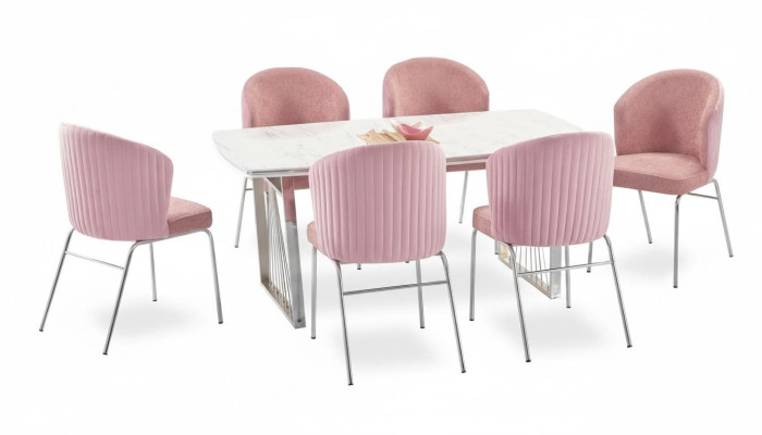 Gruppo da pranzo Tavolo da pranzo 6 sedie Tavolo moderno Mobili di lusso Sala da pranzo 7 pezzi