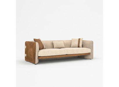 Divano beige di lusso a tre posti moderno in tessuto per arredamento.