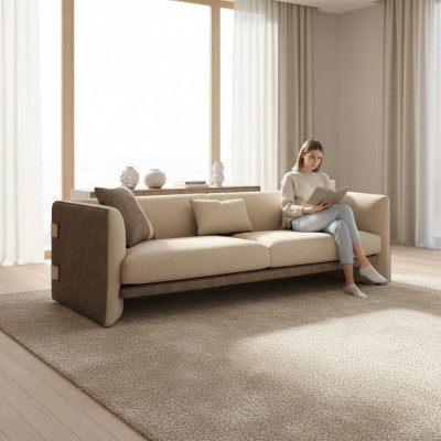 Beige mobili imbottiti di lusso moderni design divano a tre posti per arredamento soggiorno