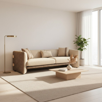Beige mobili imbottiti di lusso moderni design divano a tre posti per arredamento soggiorno