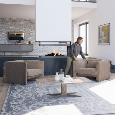 2x Poltrone di lusso soggiorno Tavolino in legno Moderno Arredamento Tessuto Poltrone imbottite