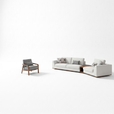 Mobili imbottiti Divano Divano a tre posti Design del soggiorno Poltrona in legno Tessuto