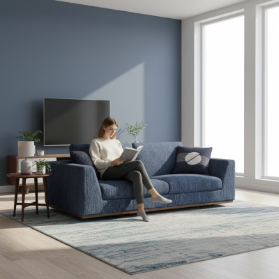 Soggiorno Blu Divano a due posti Moderno Design Tessuto Divano in Tessuto