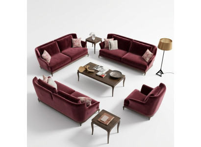 Lussuoso nuovo set di divani per il soggiorno, arredamento in design di stoffa divano poltrona.