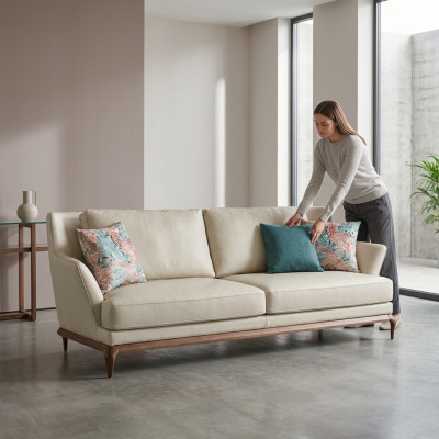 Soggiorno moderno divano a tre posti bianco design mobili imbottiti