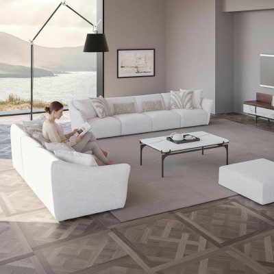Lusso Bianco 2x Divano 4 posti Tavolino da salotto Moderno Tessile Arredamento
