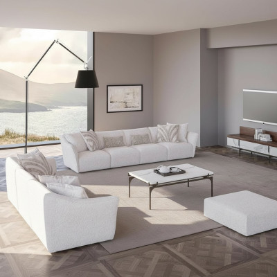 Lusso Bianco 2x Divano 4 posti Tavolino da salotto Moderno Tessile Arredamento