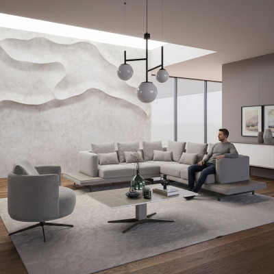Divano angolare di design a L Arredamento imbottito di lusso Tavolino da salotto Arredamento
