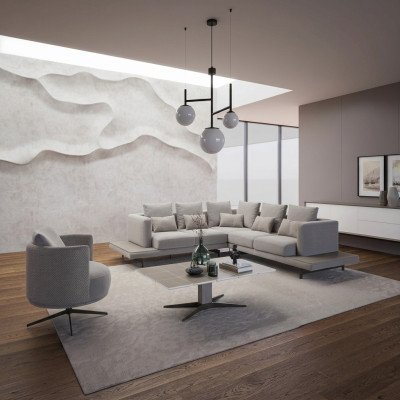 Divano angolare di design a L Arredamento imbottito di lusso Tavolino da salotto Arredamento
