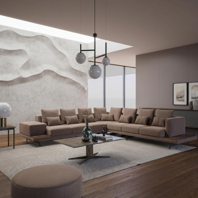 Set soggiorno di design 3 pezzi Divano angolare imbottito in legno Tavolino nuovo