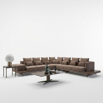 Set soggiorno di design 3 pezzi Divano angolare imbottito in legno Tavolino nuovo