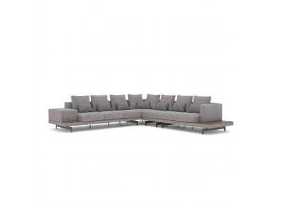 Divano grigio ad angolo L in tessuto di design, nuovo divano imbottito per soggiorno.