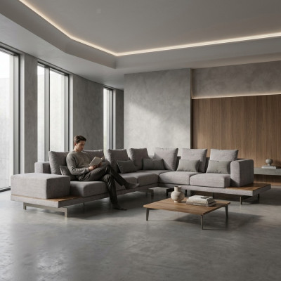 Designer Nuovo divano angolare a L grigio in tessuto per arredamento soggiorno