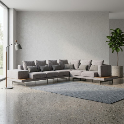 Designer Nuovo divano angolare a L grigio in tessuto per arredamento soggiorno
