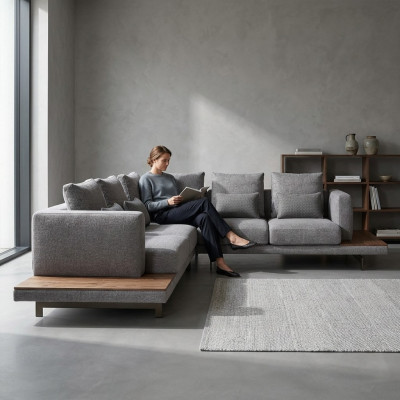 Soggiorno Grigio Tessile Divano Divano a L-Forma Designer Divano di Lusso  Soggiorno in tessuto grigio Divano angolare a L Designer Divano di lusso