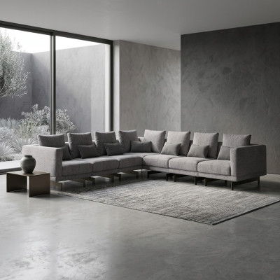 Soggiorno Grigio Divano ad Angolo a Forma di L Designer Divano in Tessuto Mobili Poltrona Nuovo