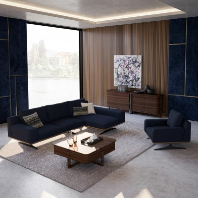Modern Blu Design Soggiorno Arredamento Divano Imbottito di Lusso Tessuto Imbottito
