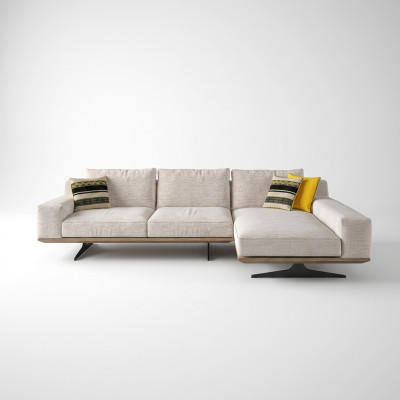 Divano in tessuto di lusso per il soggiorno a forma di L con design, 2 tavolini.