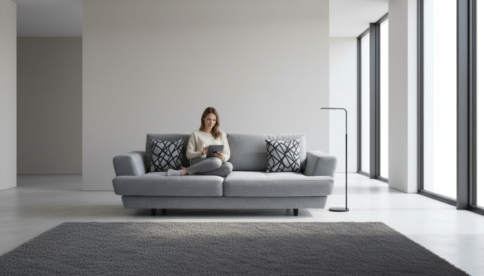Soggiorno Design Divano 3 Posti Grigio Moderno di Lusso Divano in Tessuto Esclusivo  Salotto Design Divano 3 Posti Grigio Moderno di Lusso Divano in Tessuto Esclusivo