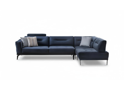 Eck Garnitur Soggiorno Blu scuro a forma di L Divano in tessuto Design moderno