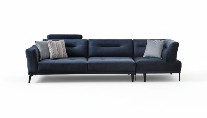 Divano moderno di lusso in tessuto blu per il soggiorno con posti a sedere 4. Design moderno.