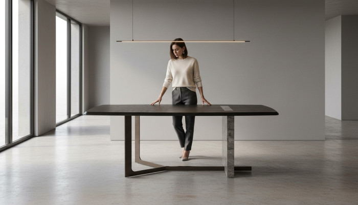 Moderno tavolo da pranzo rettangolare grigio in legno design di lusso