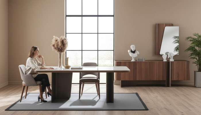 Sala da pranzo 7 pezzi Set moderno Tavolo da pranzo Credenza Buffet Specchio Sedie  Sala da pranzo 7 pezzi Set moderno Tavolo da pranzo Credenza Buffet Specchio Sedie