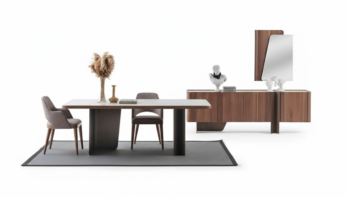 Sala da pranzo 7 pezzi Set moderno Tavolo da pranzo Credenza Buffet Specchio Sedie  Sala da pranzo 7 pezzi Set moderno Tavolo da pranzo Credenza Buffet Specchio Sedie