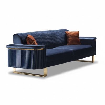 Sofà in stoffa di lusso a 3 posti per il salotto blu, elegante arredamento imbottito.