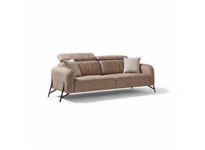 Divano per soggiorno beige, design di lusso a 3 posti in tessuto.