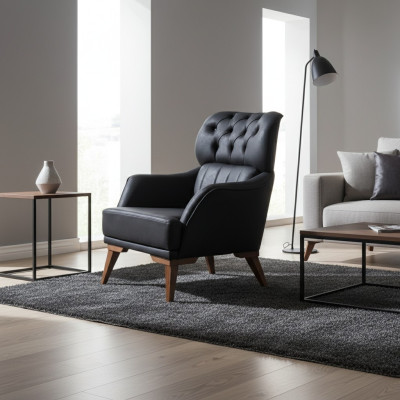 Poltrona Chesterfield nera monoposto di lusso per il soggiorno