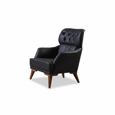 Poltrona Chesterfield nera da designer per soggiorno monoposto con schienale.