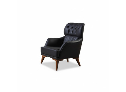 Poltrona Chesterfield nera da designer per soggiorno monoposto con schienale.