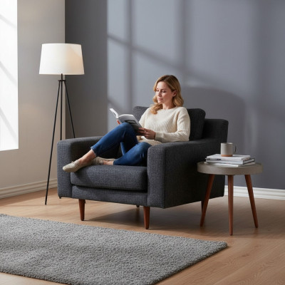 Grigie Poltrone monoposto in tessuto per soggiorno - di design - di lusso - a 1 posto - 2 pezzi