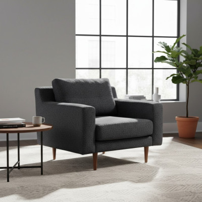 Grigie Poltrone monoposto in tessuto per soggiorno - di design - di lusso - a 1 posto - 2 pezzi