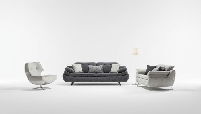 Set soggiorno 3 pezzi Nero Bianco 2x divani con poltrona Design moderno Tessuto