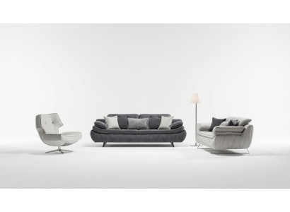 Set soggiorno 3 pezzi Nero Bianco 2x divani con poltrona Design moderno Tessuto