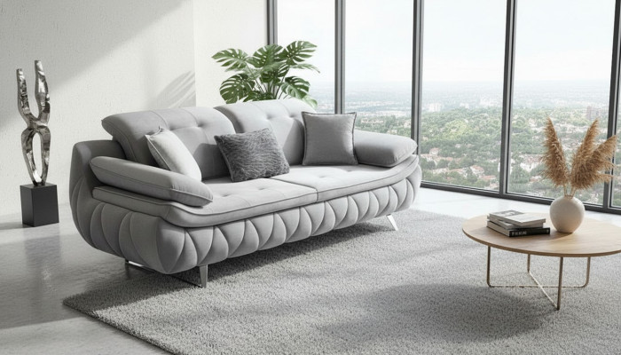 Grigio design moderno di lusso divano a tre posti in stoffa per soggiorno materiale tessile