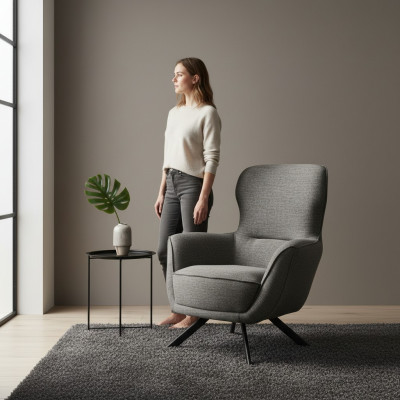 Grigio Colore Design Moderno Poltrona Monoposto Tessuto Materiale Tessile Design Moderno
