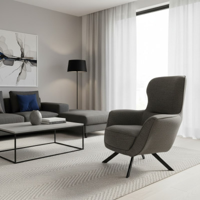 Grigio Colore Design Moderno Poltrona Monoposto Tessuto Materiale Tessile Design Moderno
