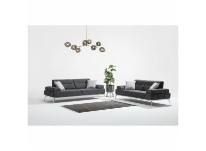 Divano in tessuto Set da soggiorno 2 pezzi Colore grigio Materiale tessile Design moderno