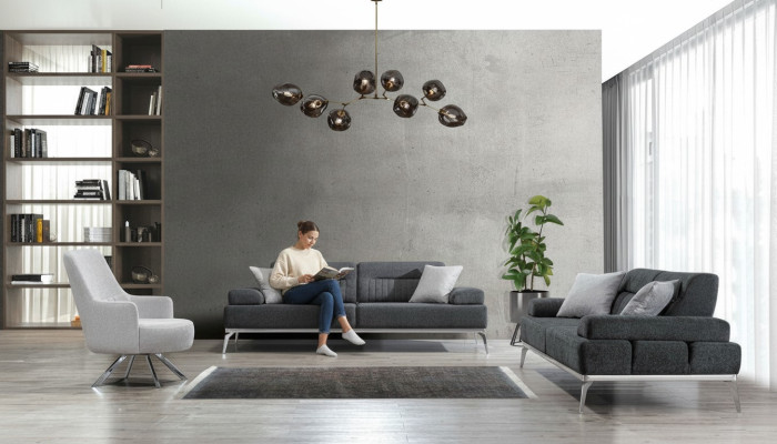 Set da soggiorno 3 pezzi 2x divano a 3 posti grigio con bianco poltrona design moderno tessuto