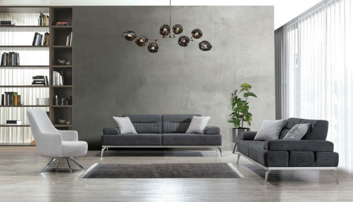 Set da soggiorno 3 pezzi 2x divano a 3 posti grigio con bianco poltrona design moderno tessuto